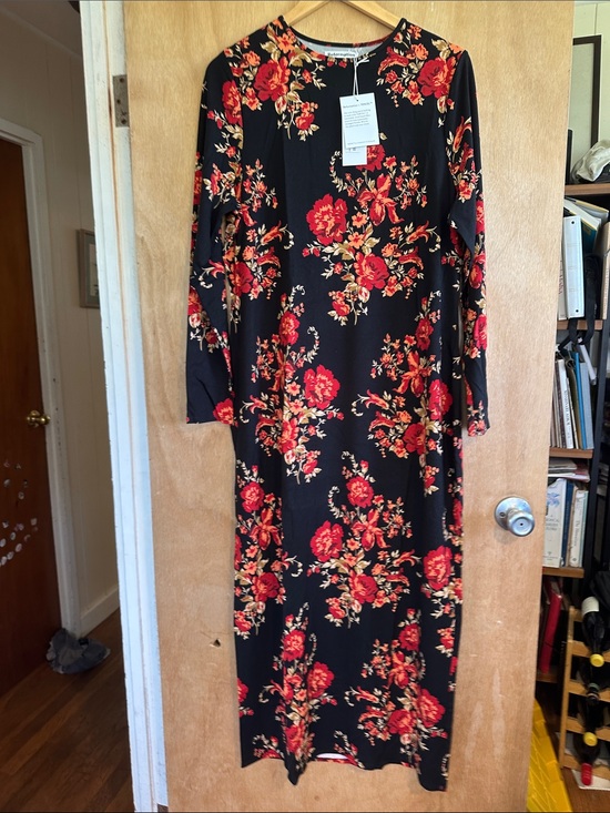 Reformation Dresses & Skirts - Reformation Black Maxi Dress with Red and Tan Floral Print